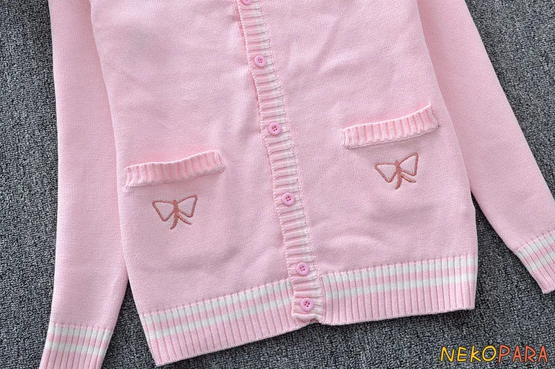 Милый свитер в японском студенческом стиле, свитер JK с длинным рукавом и глубоким v-образным вырезом, кардиган с вышитым милым кроликом белого и розового цвета