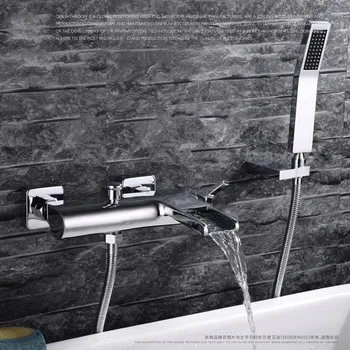 

Bathroom chrome Wall Mounted Faucet Bath Tub Mixer Tap With Hand Shower Head Shower Faucet hot and cold waterfall brass torneira