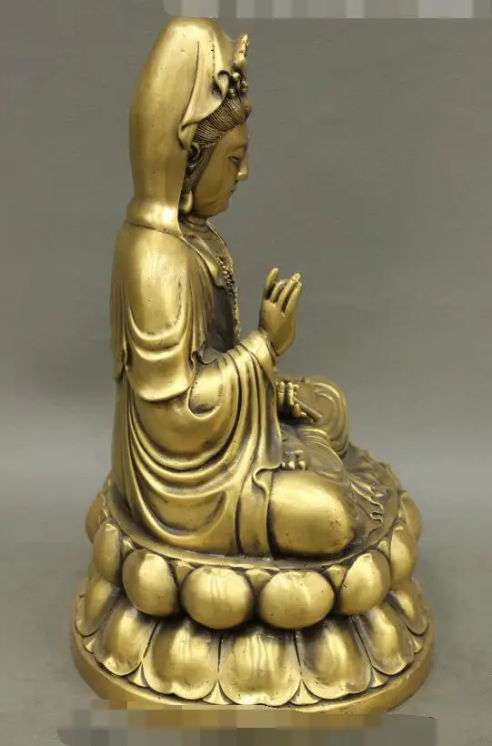 

S0778 12" Tibet Buddhism Bronze Lotus Goddess GuanYin Vase Kwan-Yin Buddha Seat Statue