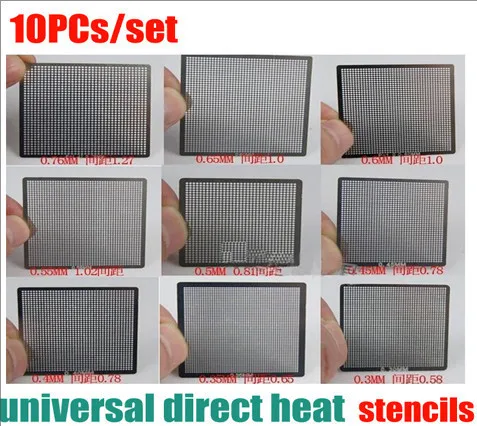 10 pcs/set universal direct heat BGA reballing stencils 0.25 0.3 0.35 0.4 0.45 0.5 0.55 0.6 0.65 0.76mm |