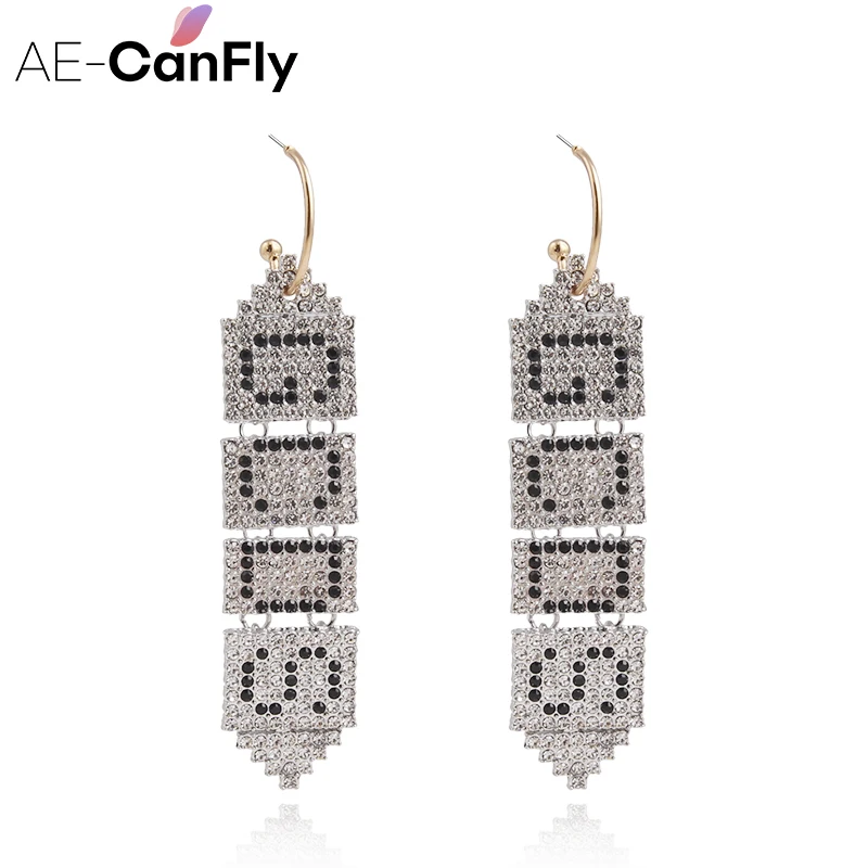 

AE-CANFLY Korean Trendy Full Crystal Letter Gcds Fashion Dangle Earrings Luxury Party Jewelry Hot sale