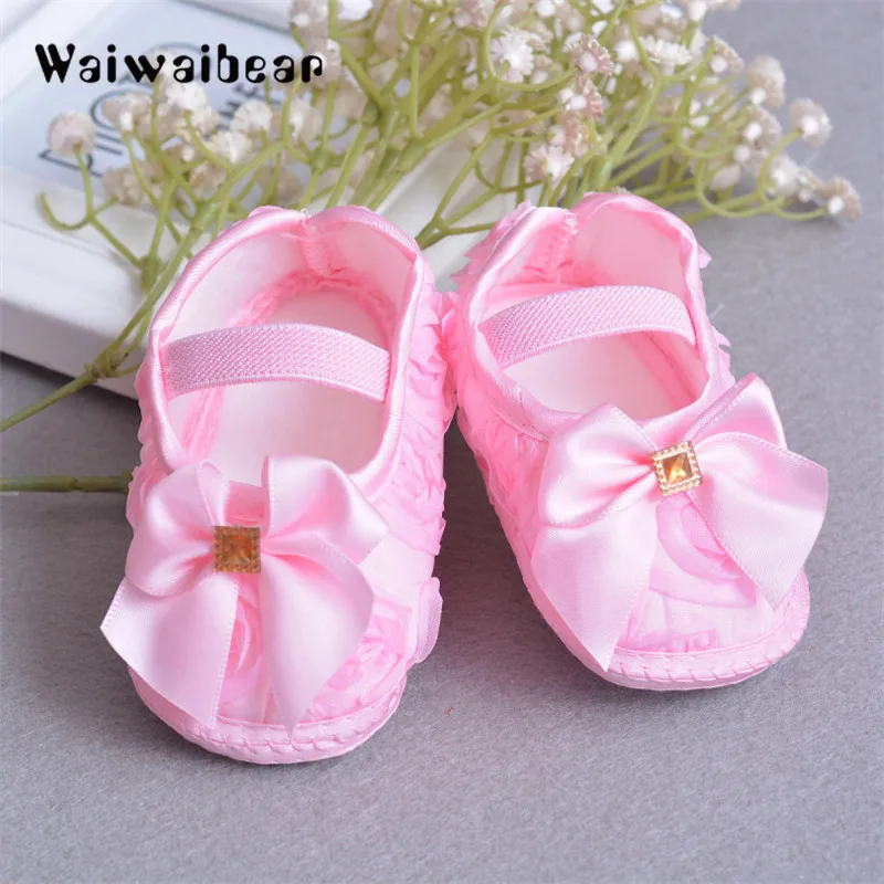 Non-slip Soft Bottom Baby Shoes Elastic Band Walking Anti-slip Soles Baby First Walker Hand-Made Butterfly-knot Toddler Shoes