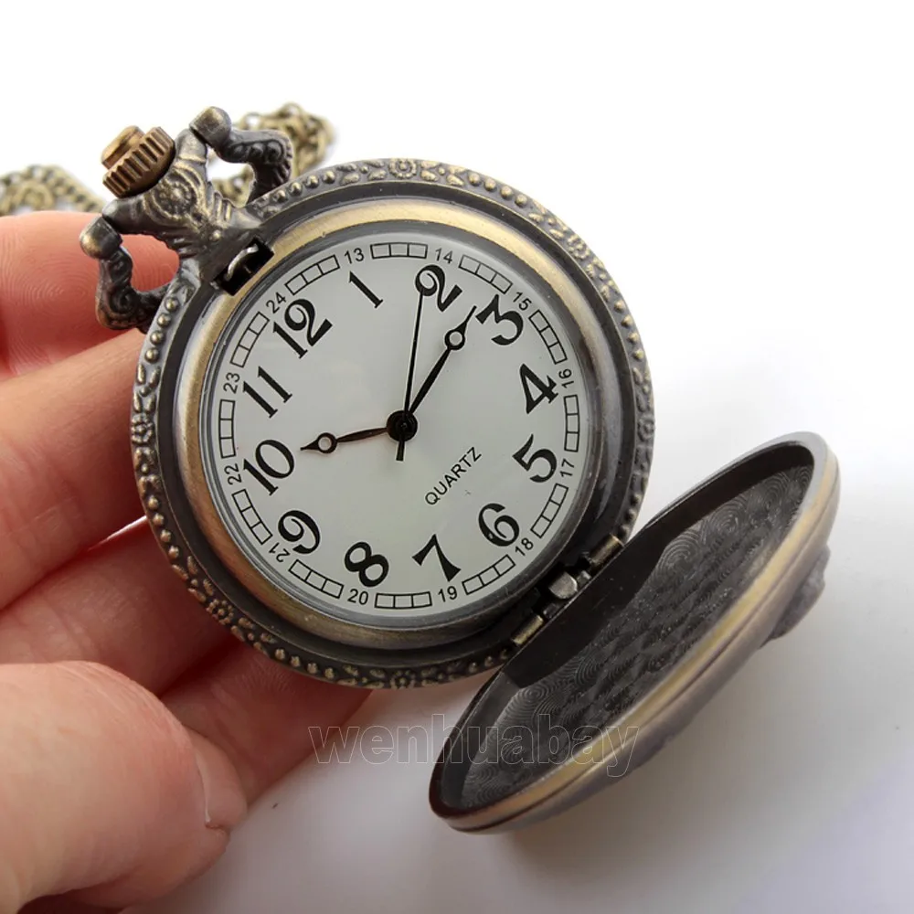 Античный стимпанк Винтаж Медь Элегантный дизайн кварцевые цепи Гольф карманные наручные часы, рождественский подарок стеклянные медальоны P291