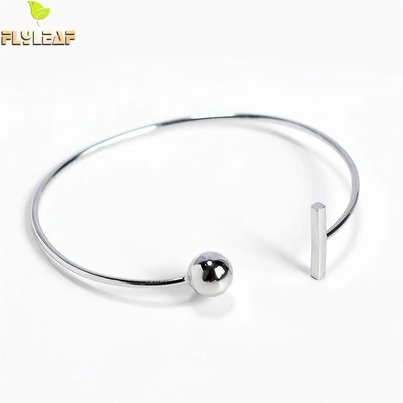 

Flyleaf Geometric Beads Real 925 Sterling Silver Cuff Bracelet For Women Fashion Fine Jewelry Bracelets & Bangles Wholesale