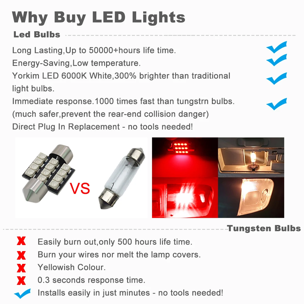 10 шт. гирлянда 31 мм светодиодный C5W C10W CANBUS 12 SMD 3528 Светодиодный лампы Белый красные, синие для авто Интерьер автомобильного салона ствол светильники 12V