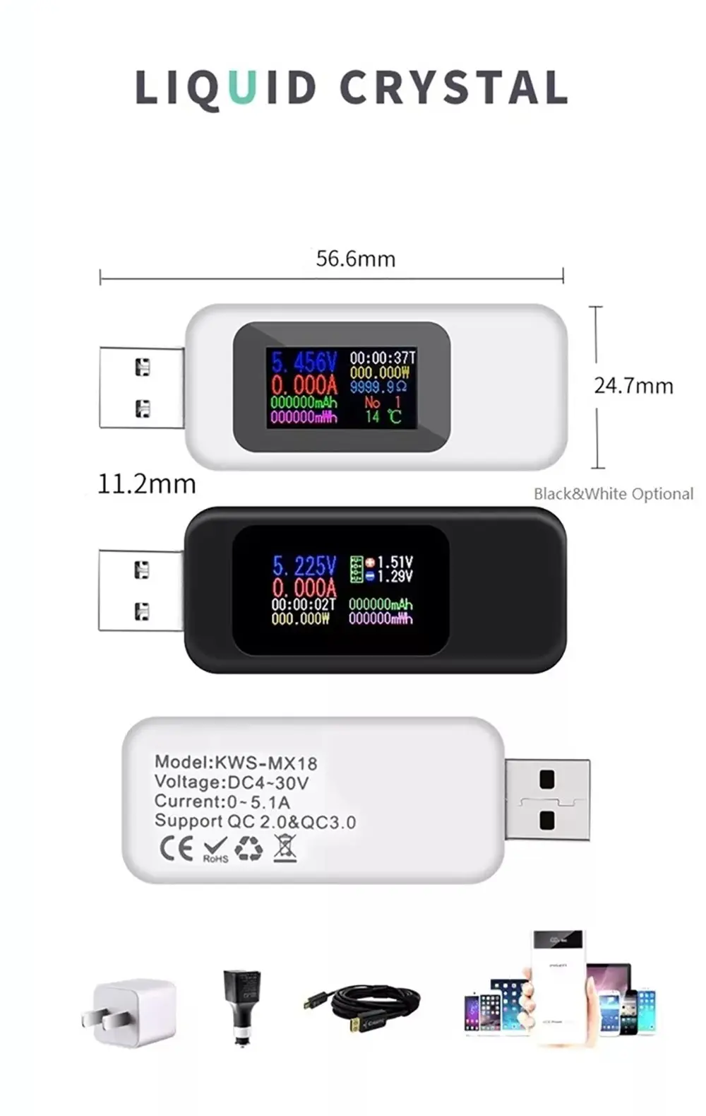 Цифровой USB тестер с ЖК дисплеем 10 в 1|Измерители напряжения| |