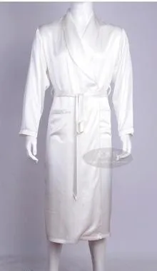 Мужская шелковая Тяжелая шелковая пижама с длинным рукавом халат длинный шелковый халат одежда из шелка(домашняя мебель большой код - Цвет: Белый