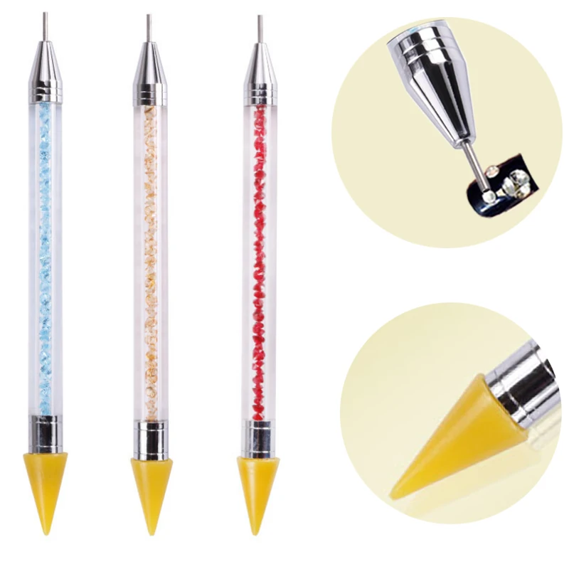Горячая двойная ручка для дизайна ногтей хрустальные бусины ручка Стразы шпильки Пикер восковой карандаш инструмент для маникюра ногтей