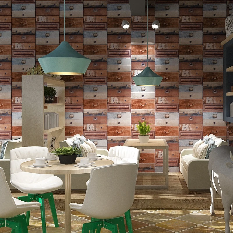 3d Vinyl Wallpaper PVC Vintage Drawers Pattern Wallpaper Cafe
