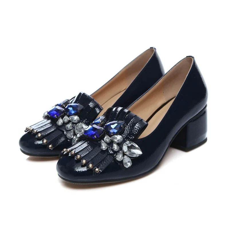 FACNDINLL/фирменный дизайн; женские туфли-лодочки из натуральной кожи; высококачественные вечерние туфли-лодочки на высоком каблуке; модные стразы; модельные туфли для деловой женщины - Цвет: blue