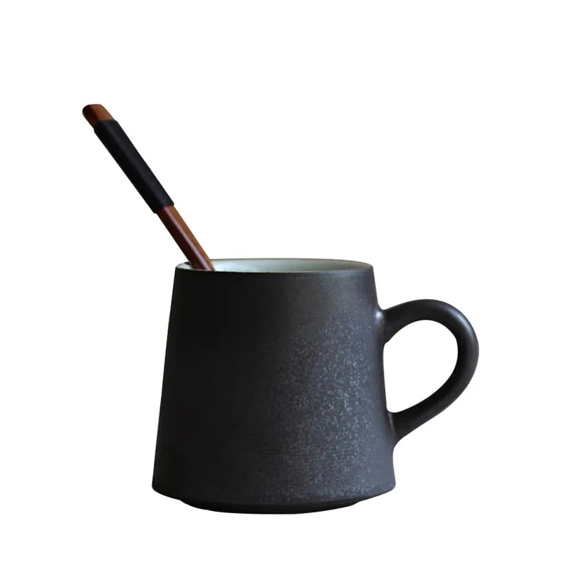 400 мл винтажная керамическая грубая керамическая кружка, креативная японская стильная чашка для чая, молока, кофе, деревянная ложка, чашка для домашнего чая, Офисная посуда для напитков