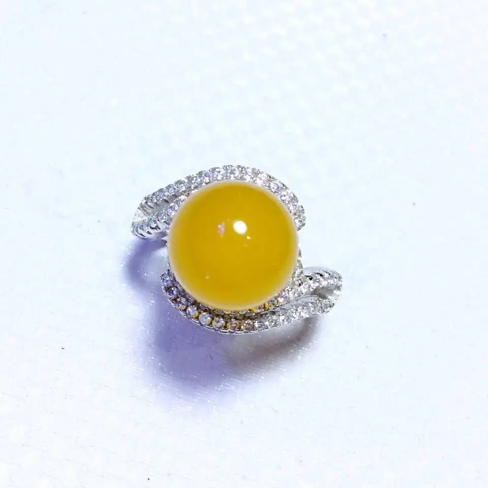 Giappone Yida Argento All'Ingrosso S925 Sterling Argento Intarsiato Naturale Puro Calcedonio Apertura Anello Palla Crisantemo Anello Cromato