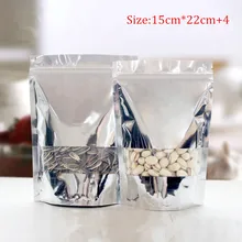 Алюминиевый пакет для продуктов со струнным замком, пластиковый пакет с вырезанным окном, гайки порошок кофейные бобы пластиковые пакеты 15 см* 22 см 100 шт