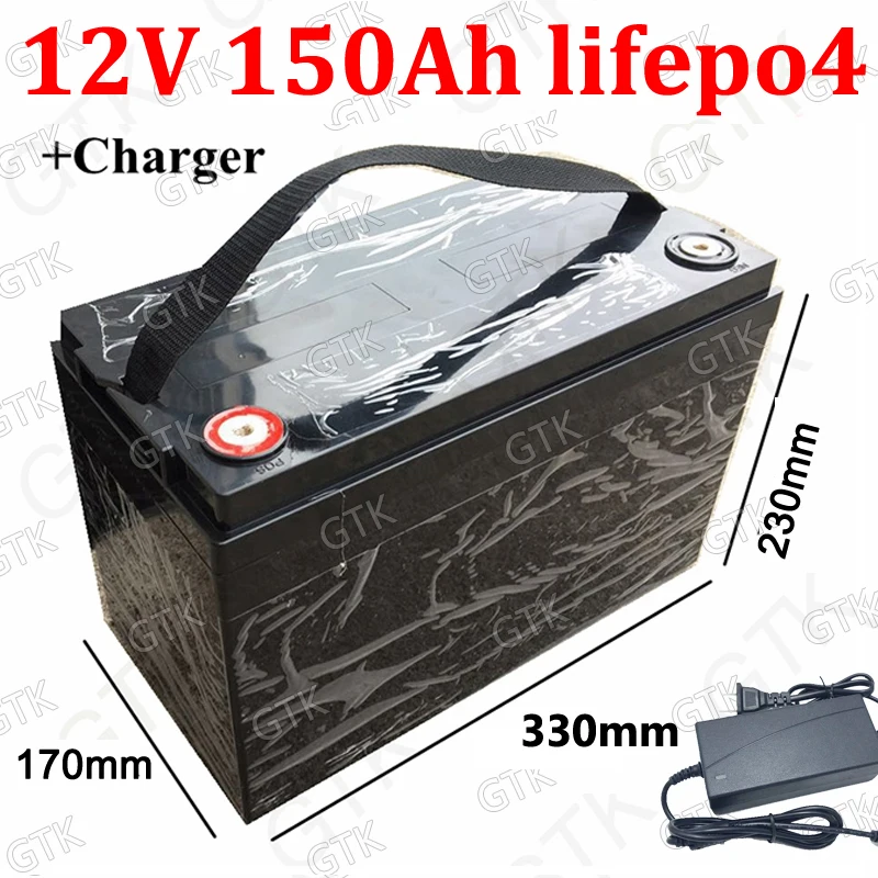 

GTK 12V 150AH Lifepo4 lithium batterie waterproof With BMS for 1800W vehicle Golf Carts RV EV Solar Storage boats + 10A charger