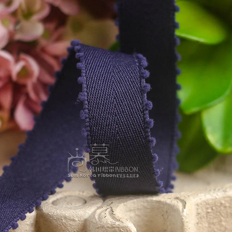 50/100yards 10/16/25/38mm velvet picot edge polyester cotton chevron korean ribbon for hair bow diy accessories bouquet packing - Цвет: navy blue