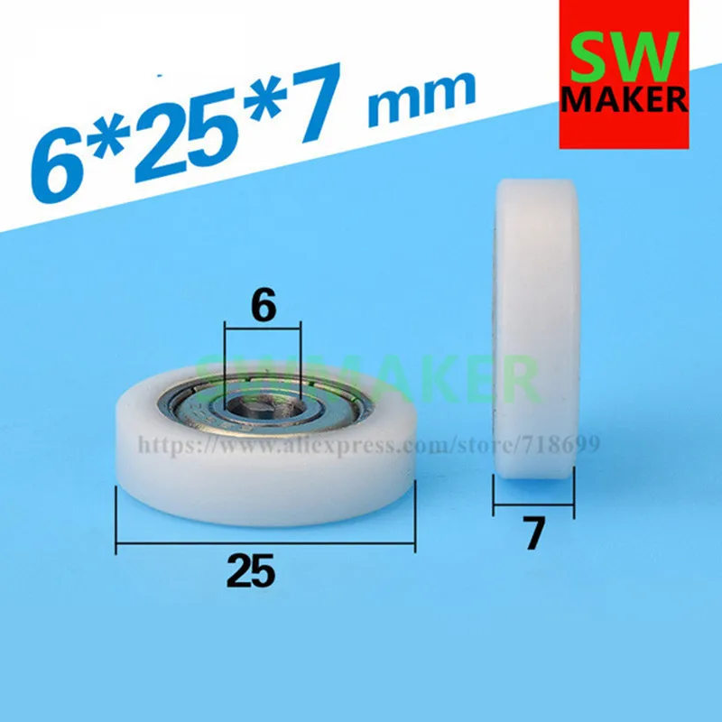 

6*25*7mm F type plane plastic pulley Falt package bearing 626zz pulley for DIY 3D printer roller door and window Bearing steel