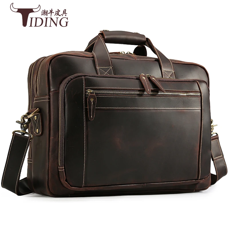 

Men's Travel Bags Briefcases Real Leather Business Man Large Capacity Brown Leather Laptop Shoulder Crossbody Handbag Tote Bags