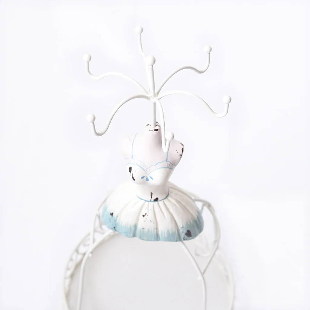 White Metal Wire Frame Vintage Mannequin Jewelry Display Stand Deep Blue