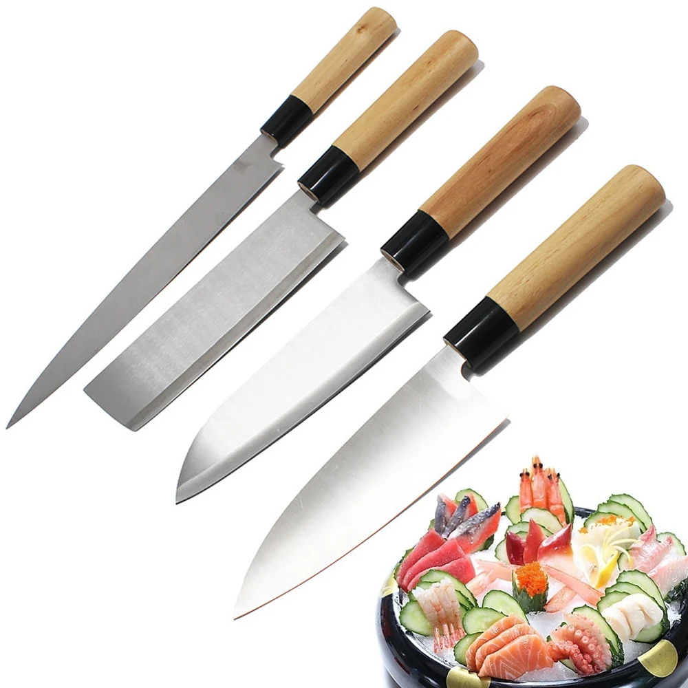 4Pcs/set Chef Kitchen Knife Fish Sashimi Tools 3Cr13Mov Stainless Steel