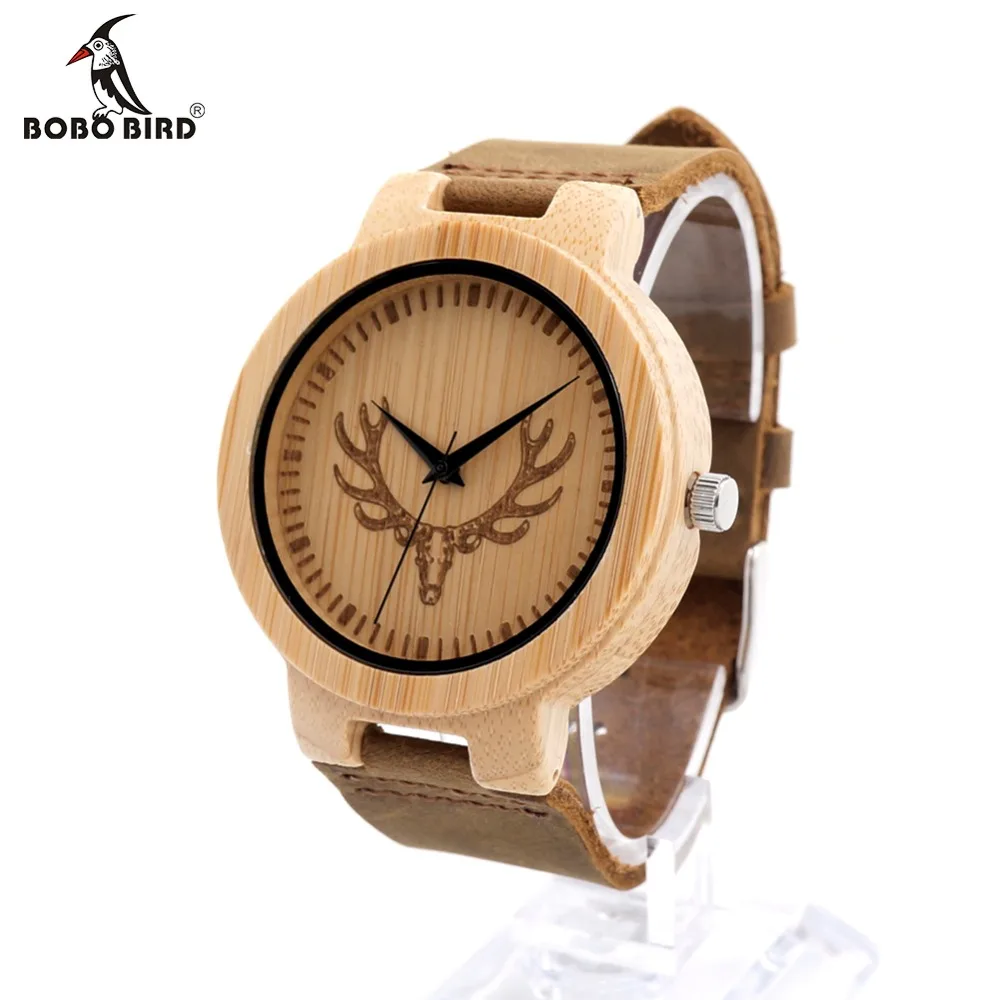 BOBO BIRD Round Vintage Deer Head Bamboo Wood Quartz ...