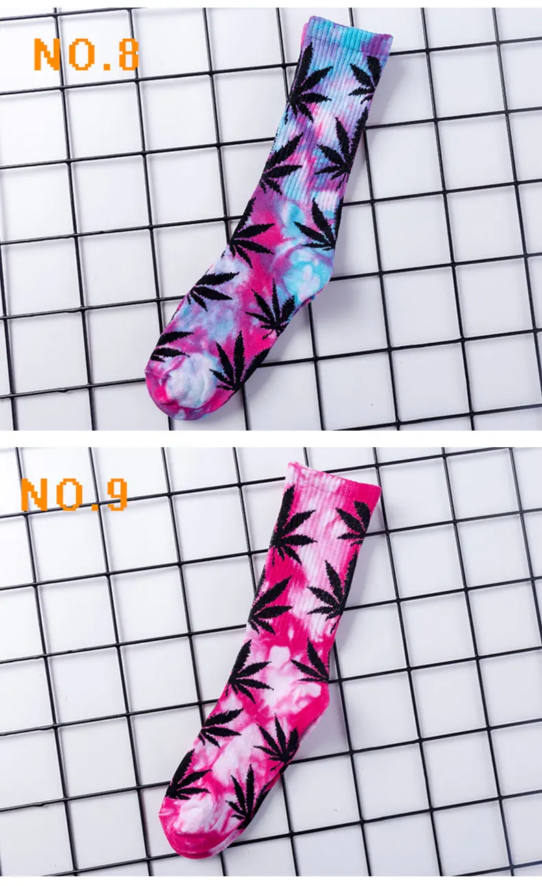 High-quality Tie-dyed Maple Leaf Socks Long Fashion Weed Socks Men Skateboard Hiphop Socks Meias Women Couple Cotton Socks 1Pair