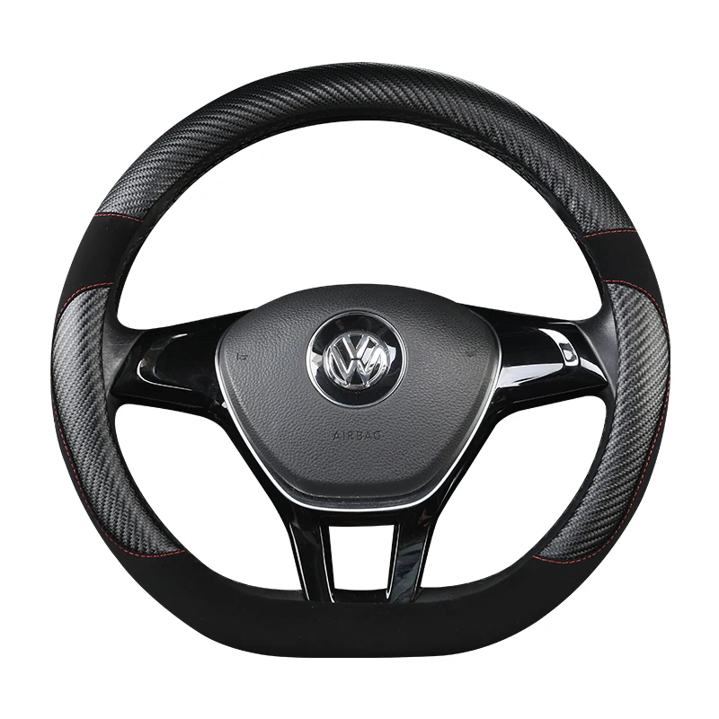 

KKYSYELVA D Shape Steering-Wheel Black Auto Car Steering Wheel Cover Leather 38CM wheel cover Interior accessories