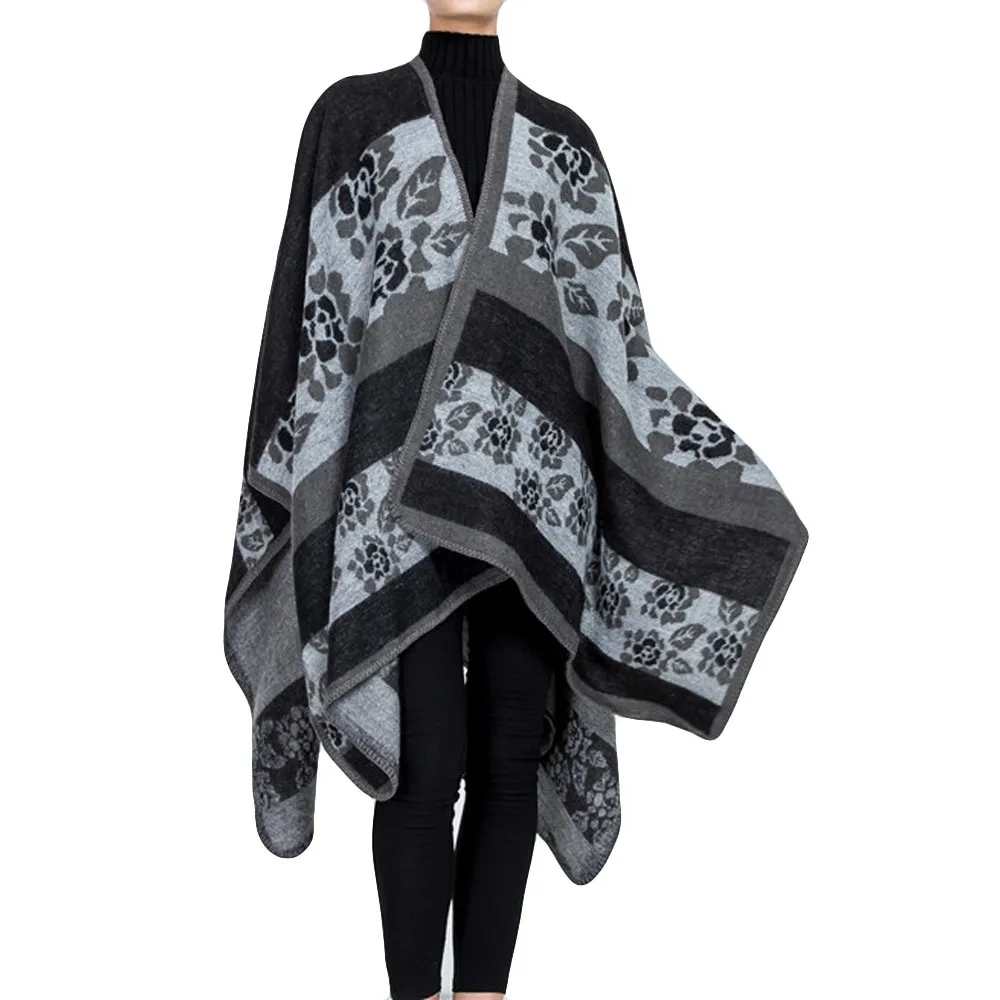 Модный Дамский зимний шарф одеяло качественное женское пончо теплое шерстяное Пончо Накидки длинные вязаные толстые женские шали