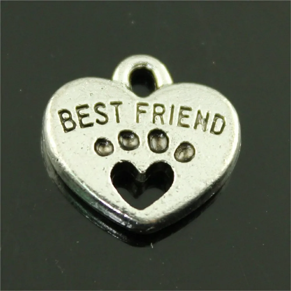 6pcs Best Friend Paw Heart Charm Pendant Best Friend Heart Charms For