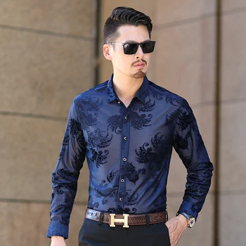 

KUYOMENS 2018 Men Fashion Casual Long Sleeved Printed shirt Slim Fit Male Social Business Dress Shirt Brand Men Clothing Soft