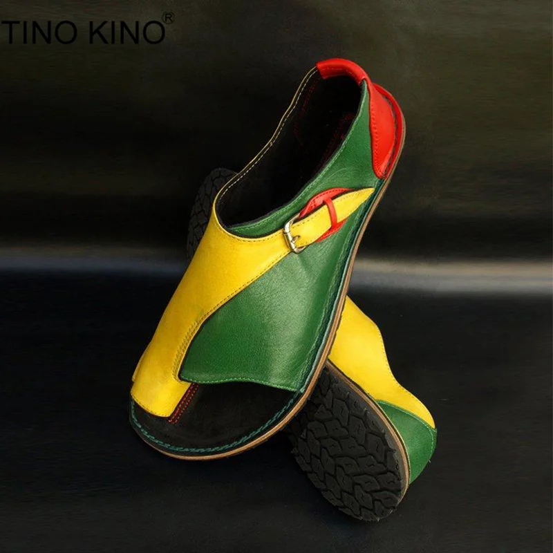 TINO KINO/женские летние сандалии на плоской подошве с пряжкой и открытым носком; женская винтажная модная обувь из искусственной кожи высокого качества; женская повседневная обувь размера плюс