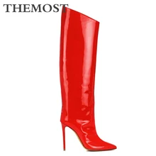 Популярные модные женские сапоги до колена; высокие сапоги с острым носком на очень высоком каблуке; мягкая модная женская обувь