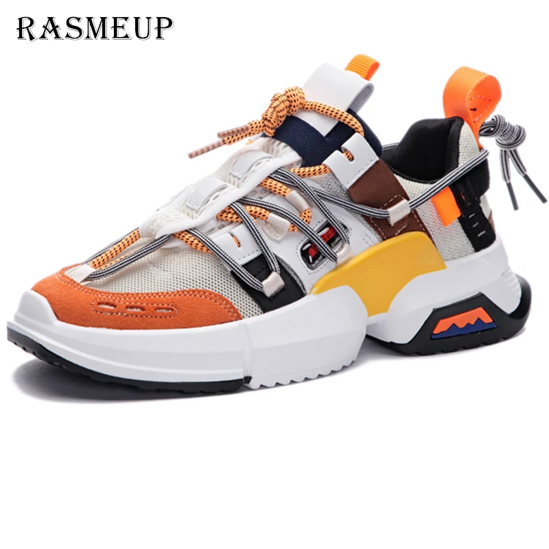 

RASMEUP Genuine Leather Mesh Women's Flat Sneakers 2019 Fashion Brand Breathable Women Shoes Casual Comfortable Woman Trainers