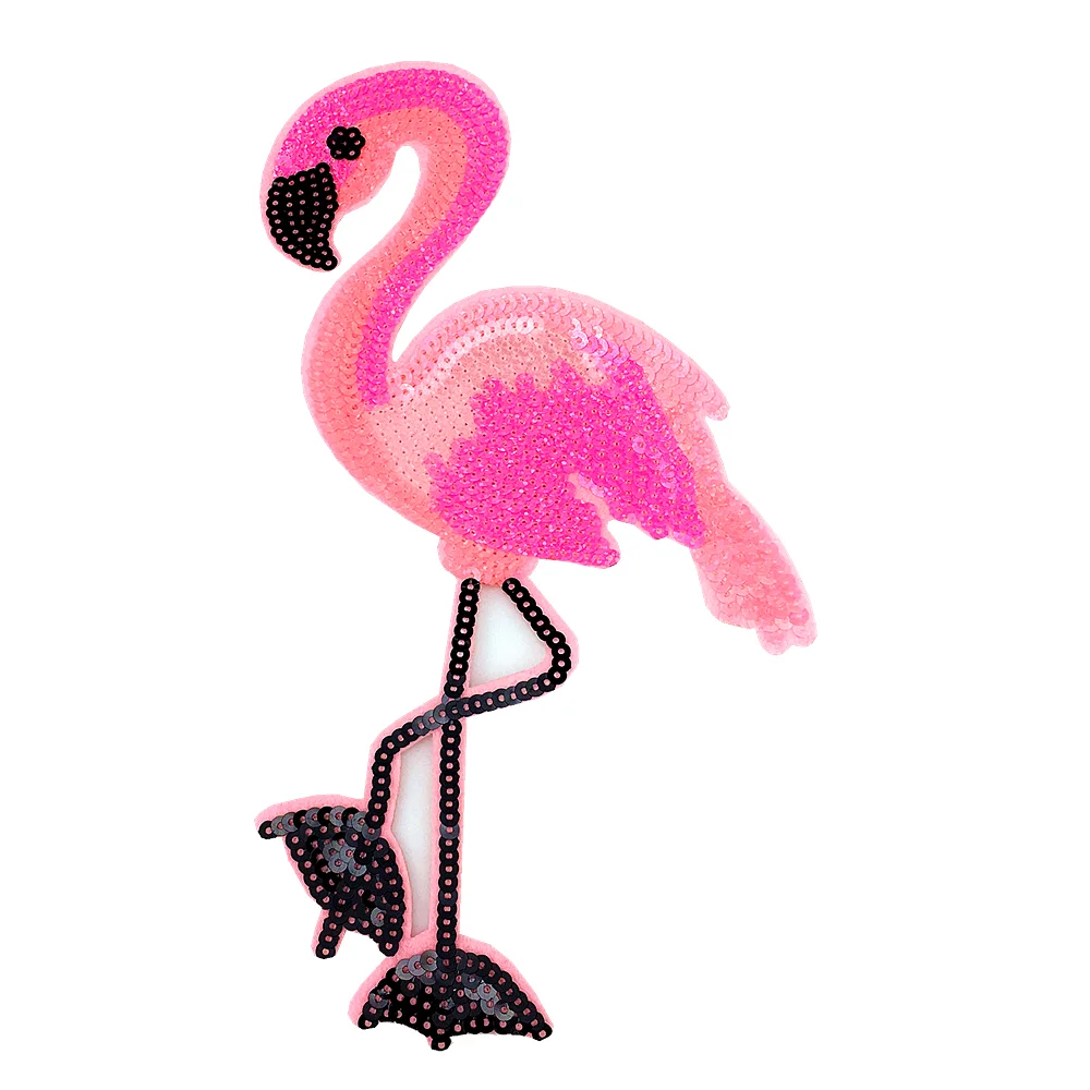 

Sequin Flamingo Embroidery Patch Beaded Bird Applique Iron On Patches For Clothing Parches Ropa Sewing Accessories AC1427
