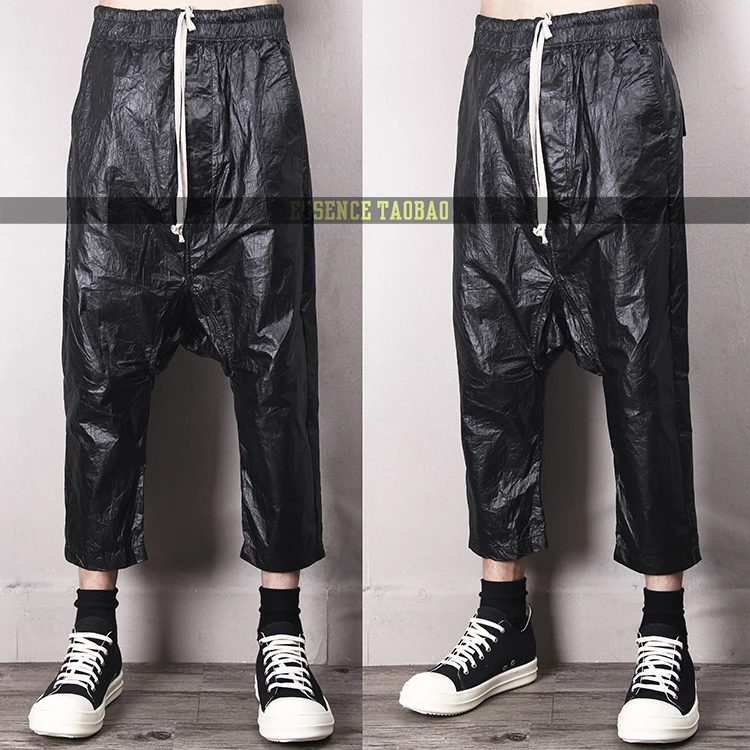 

New 2018 Men's clothing fashion singer Hair Stylist Hip Hop Coated fold waterproof loose Harem Pants Drop-crotch Pants costumes