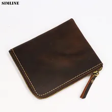 Мужской кошелек из натуральной кожи Crazy Horse, ручная работа, мужской кошелек, короткий, в винтажном стиле, на молнии, маленькие, тонкие, кошельки с карманом для монет, держатель для карт