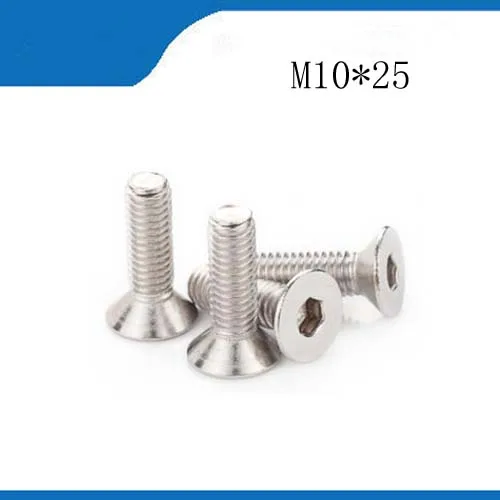 

Free shipping 2pcs M10*25mm M10X25 316 Stainless steel Flat Screws Inner Hexagon Socket Countersunk Head stainless nails,bolts