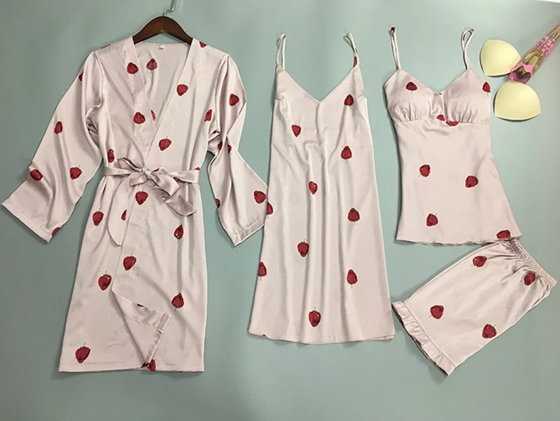 Smmoloa женские комплекты из 4 предметов шелковая атласная пижама с вышивкой пижамы новые