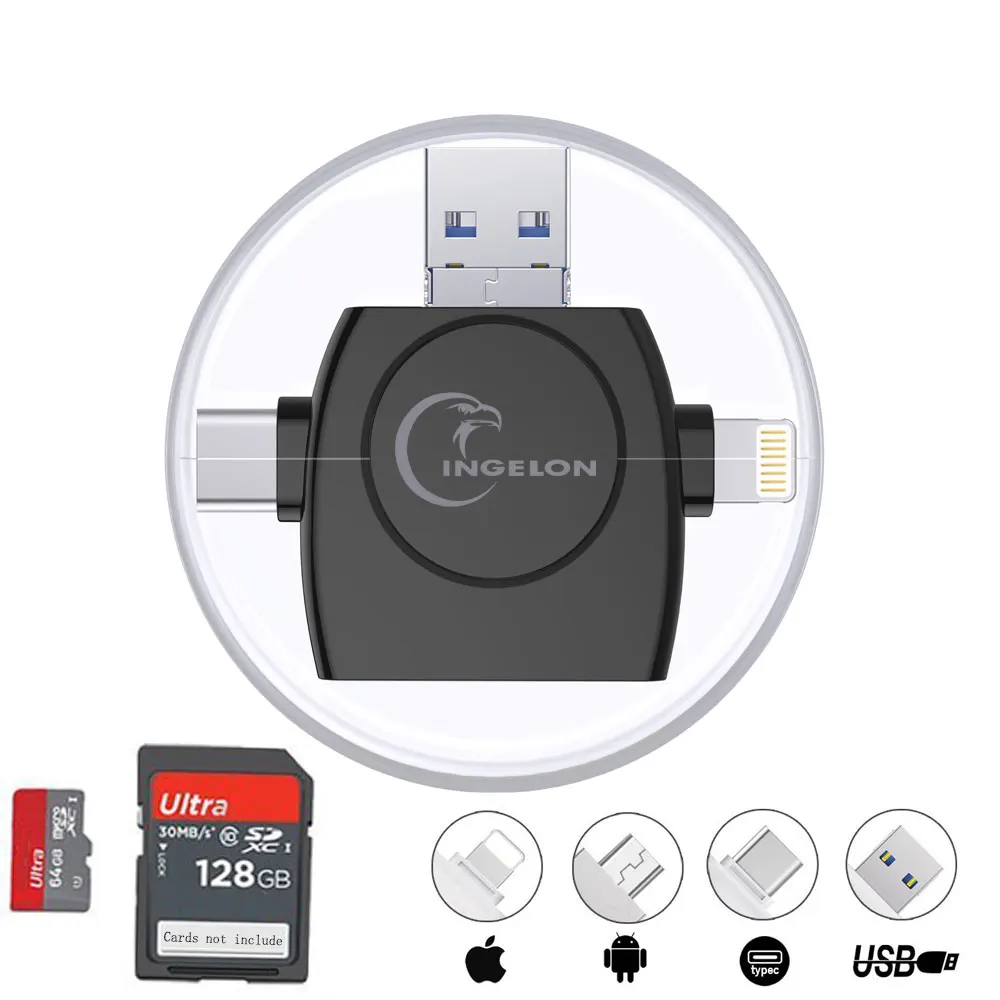 

Ingelon SD Card Reader microSD SDHC/SDXC MMC 2 RS Adapter Micro SD USB C TF Reader for Lightning iphone ipad & Android Phone