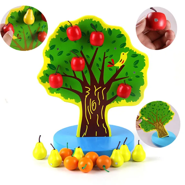  US $13.01  Wooden Education Toys Kids DIY Magnetic Apple Christmas Math Tree Montessori toys Baby learning Mat