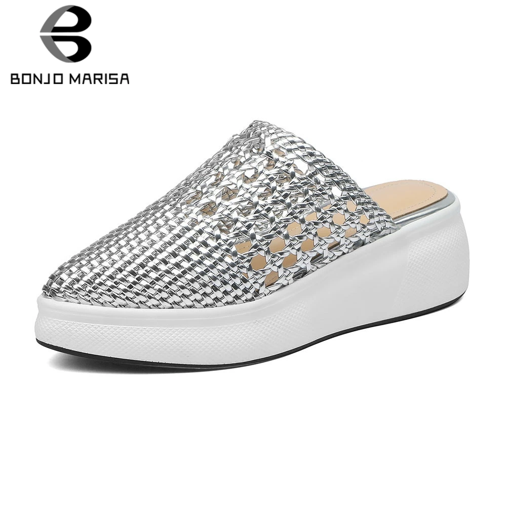 

BONJOMARISA Brand New Big Size 34-41 Ladies Wedges High Heels Hollow Shoes Woman Casual Outside Summer Slippers Female Shoes