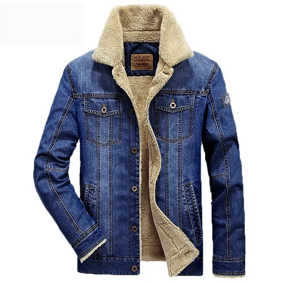 Men casual retro denim jackets coat warm winter fur regular fit jeans jackets men sherpa lined trucker denim bomber jackets 4xl1