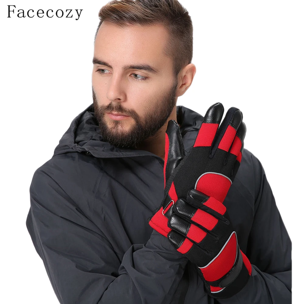 Facecozy мужские зимние уличные противоскользящие лыжные перчатки светоотражающие полосы флисовые ветрозащитные перчатки для сноуборда спортивные перчатки для пешего туризма