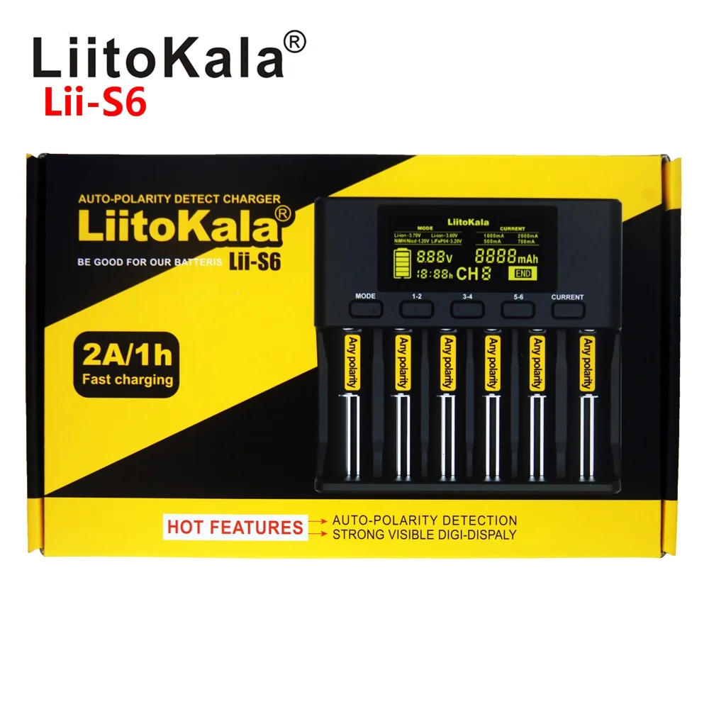 

NEW 2019 Liitokala Lii-S6 battery Charger Auto-polarity detection For 18650 26650 18350 18340 li-ion Ni-MH batteries