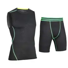 Men Pro Compressio Sport GYM Fitness Sets Quick Dry Short Leggings + Tops Workout Train Exercise Yoga Pants+Shirts Run Yoga 2124