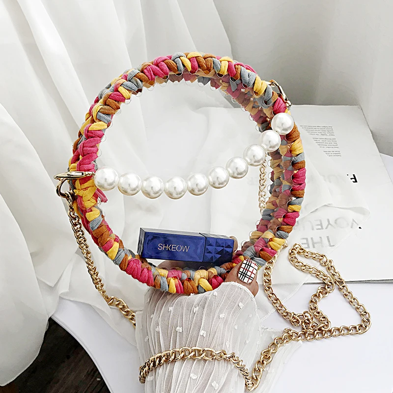 

Handmade PVC Transparent Crossbody Bags For Women 2019 Female Round Shoulder Messenger Bag Lady Small Totes Pearl Design