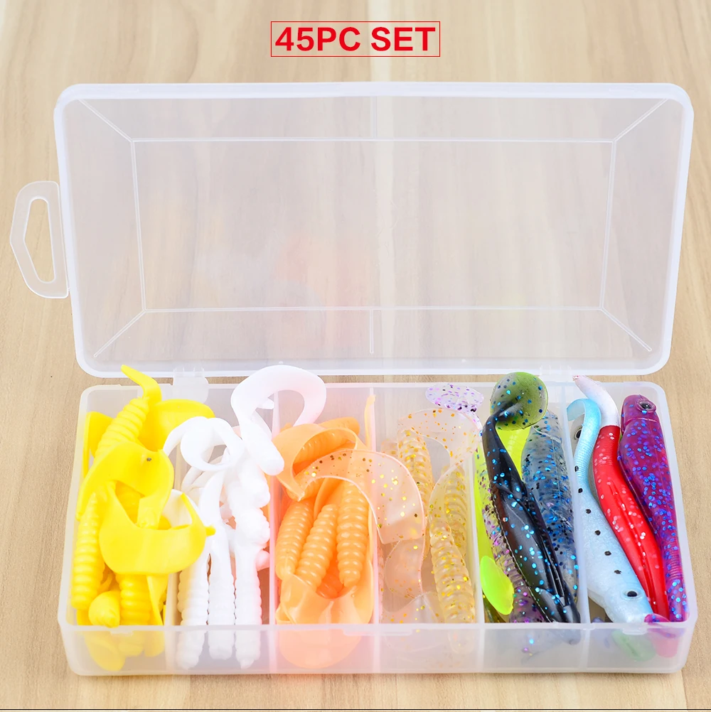 45pcs/set plastic fishing lures set with box Soft Lure sleeve LureMaxed
