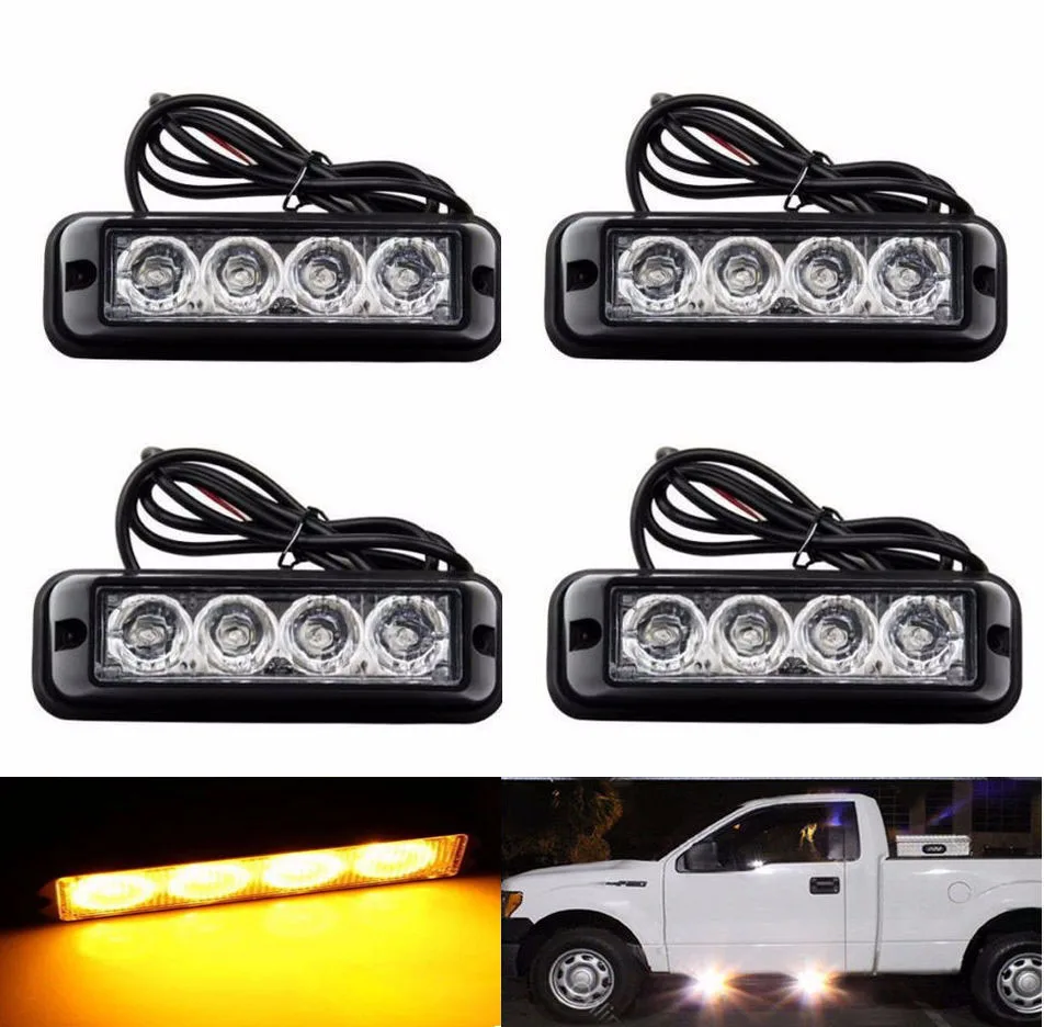 

08002 new video 12v Universal 4X4LED Quality Truck Emergency Beacon Light Bar Hazard Strobe Warning Universal fit for SUV Trucks