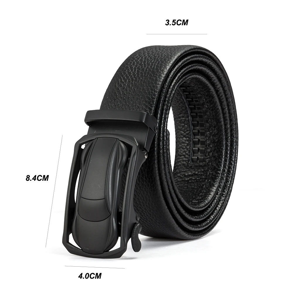 Genuine Lether Mens Belt Luxury Black Automatic Buckle Waist band Straps