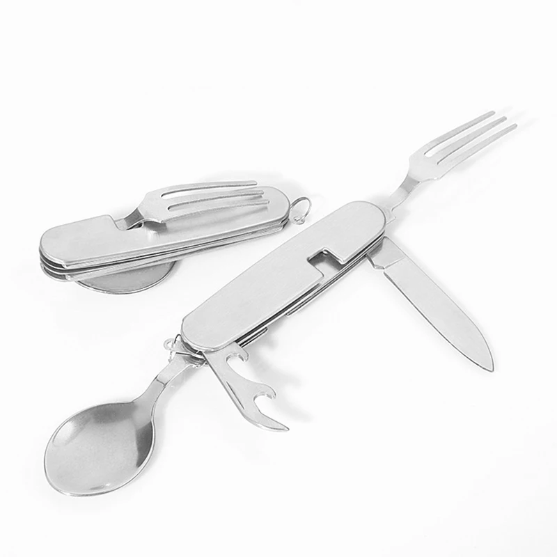 Sell Like Hot Cakes Spoon Fork Knife 3 In 1 Stainless Steel Folding Dinnerware Cutlery Outdoor Camping Picnic Tableware