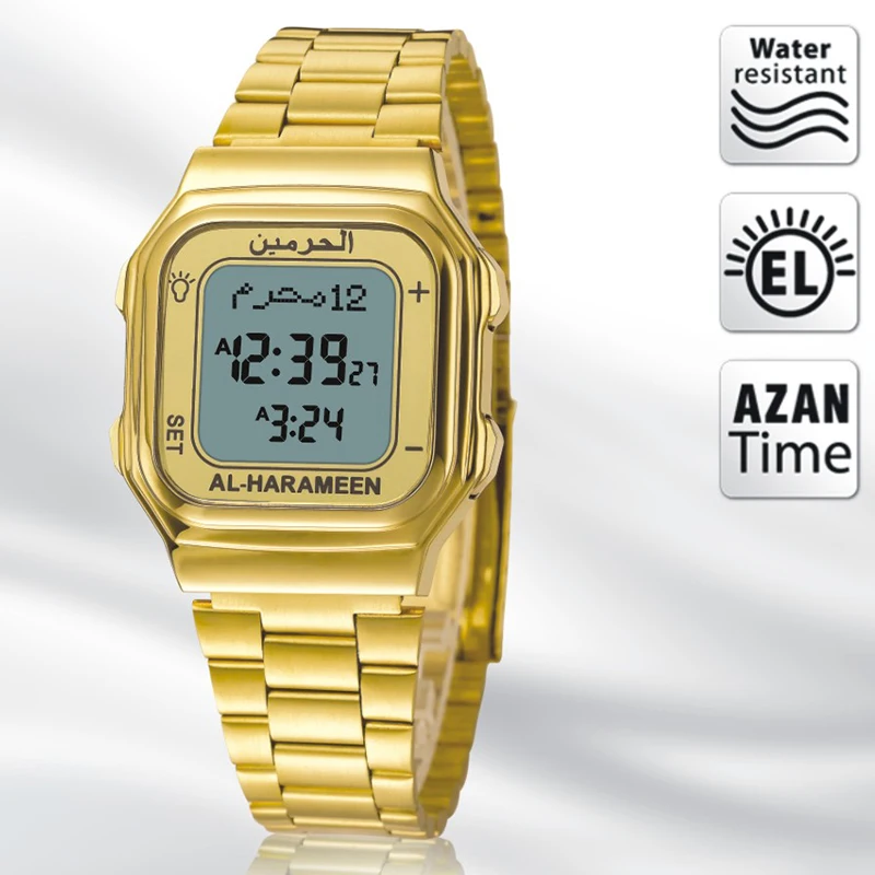Запрограммированные для молитвы часы с Azan Time для мусульманский для молитв наручные часы с Alfajr Time и Qiblah Направление - Цвет: Gold White